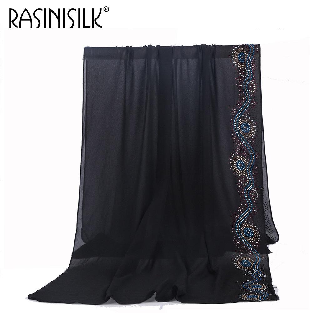 A009 Ethnic Rhinestone & Pearl Chiffon Long Scarf Headwear 70x170 cm