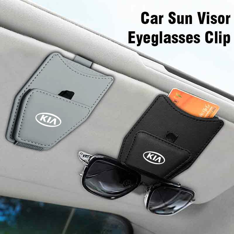 Car Visor Glasses Holder Leather Sunglasses Bag Card Clip Accessories For KIA Sportage Rio Ceed Morning Proceed K5 Sorento Pican NK2