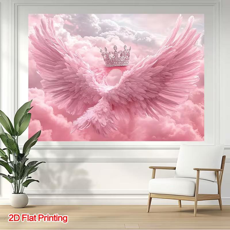 2D Aesthetic Pink Clouds Banner, Angel Wings & Crown Party Decor