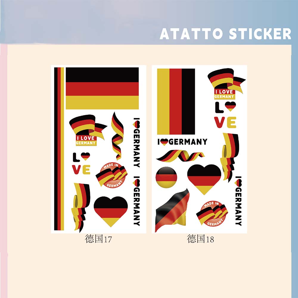 Set of 2 Temporary Tattoos National Flag Decals for Face and Arm, Body Decoration for Football Supporters for Sporting Events