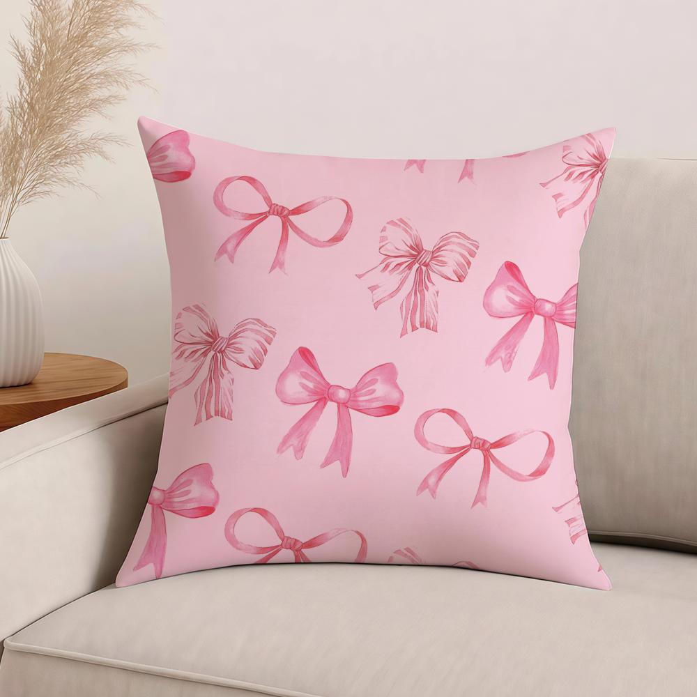 Art Pink Bow Cherry Lovely Kawaii Pillow Case Office Cushions Suitable For Sofa Car Bedroom Decorative Cushion Cover