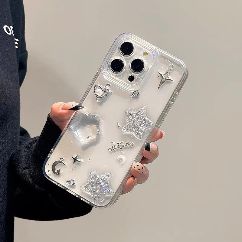 Glitter Pentagram Moon Phone Case for IPhone17Promax Pearl Love for IPhone16