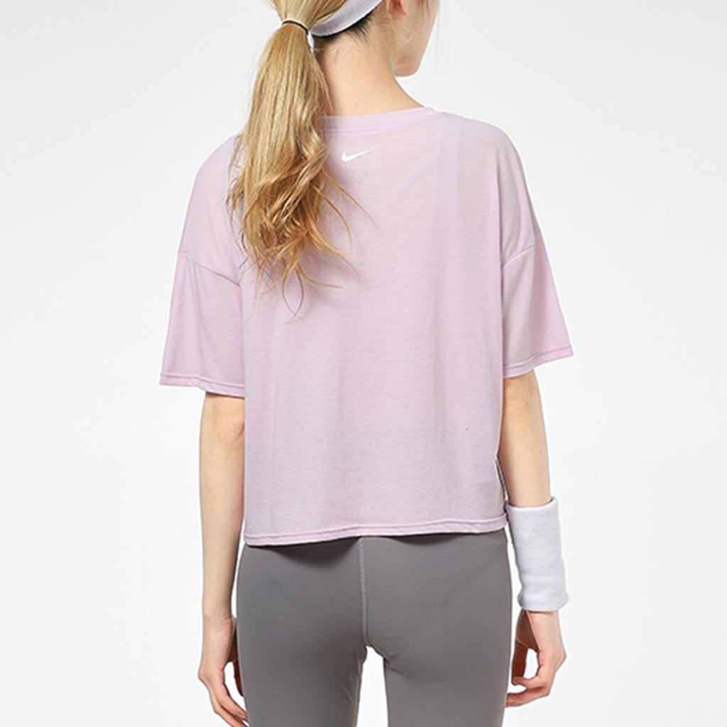 Nike Dri-Fit Loose Fit Cropped Short Sleeve T-Shirt Women Tops Pink DC7190-576