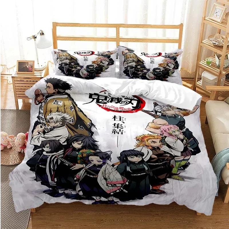 3D-tryckt Anime Demon Slayer Påslakan Nezuko Tanjirou Sängklädesset Dubbel Twin Full Queen King Vuxen Barn Täcke