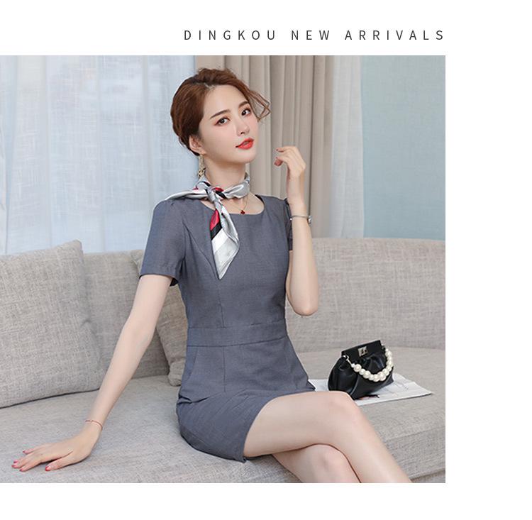 Jarní/Letní Profesionální Šaty Střední Délky s Kulatým Výstřihem pro Kosmetický Salon