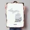 Mapa de Michigan EUA Arte em Texto Pôsteres de Lata Arte de Parede Personalizável Placas de Metal Retro Vintage para Decoração de Casa Quarto Banheiro