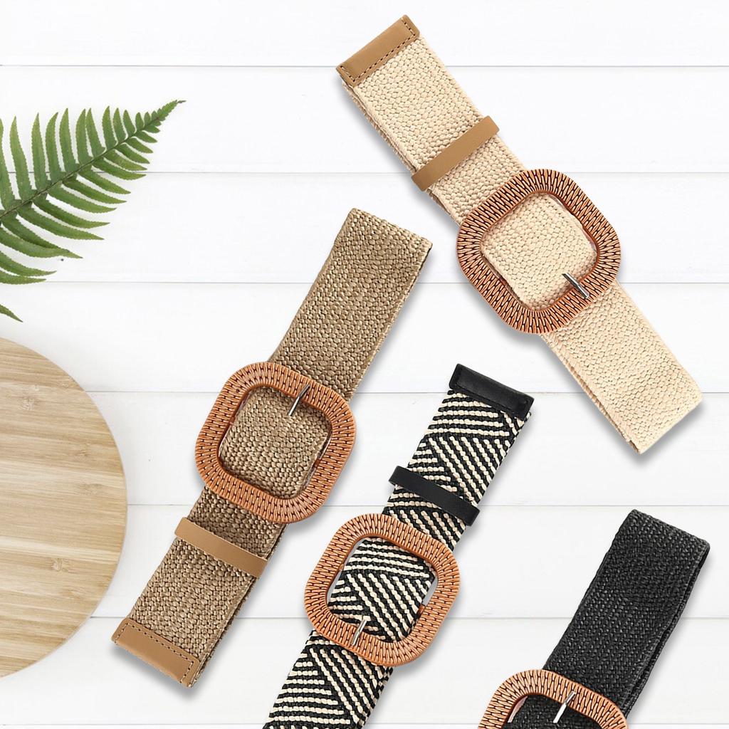 Plastic Buckle Waist Belt Aesthetic Braided Belt Decorative Waistband Wide Belt for Dress Elegant Weaving Waiststrap
