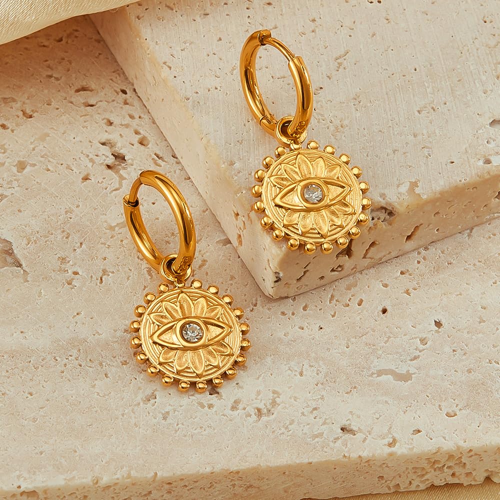 Retro Design Cubic Zirconia Embedded Tiger Eye Stainless Steel Earrings Fashion Temperament Women's