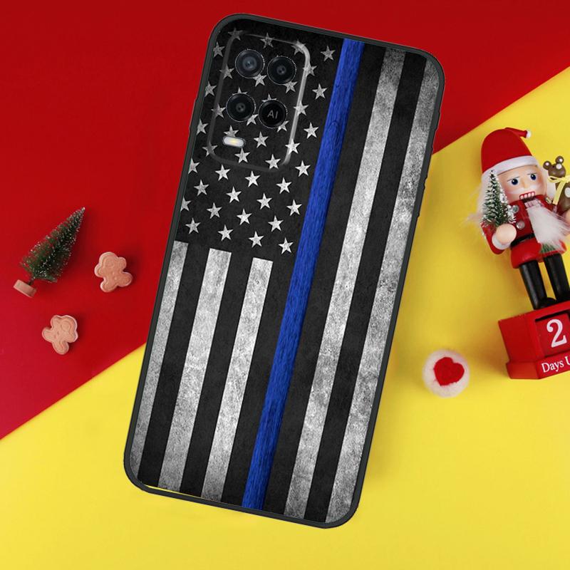 Police Styled Thin Blue Line Flag Case For Oppo A94 A74 A54 A60 A40 A80 A16 A76 A96 A98 A58 A78 A18 A38 A57 A17 A15 A5 A6 Pro