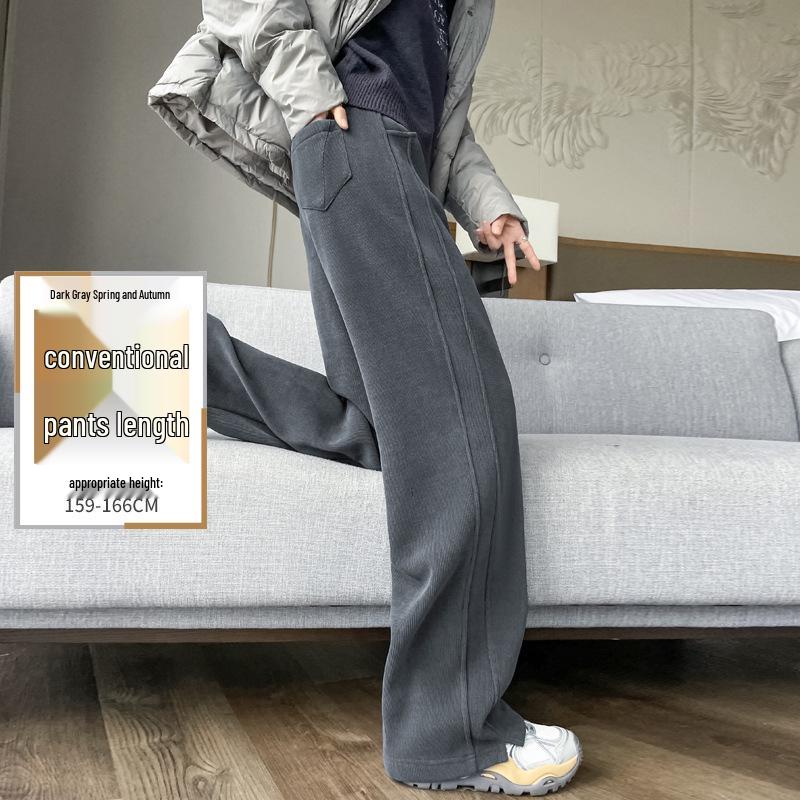 Women's Lambswool Wide-Leg Sweatpants, Autumn/Winter Narrow Straight-Leg, Tall Plus Velvet, Extra Length, Outerwear Cotton Pants.