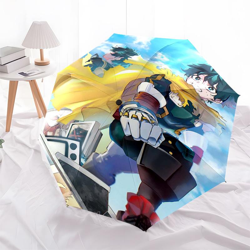 1pc My Hero Academia Izuku Midoriya & Katsuki Bakugo Outdoor Umbrella - Automatic Opening/Closing, Portable 3-Fold Design with Iron Frame - Perfect Gi