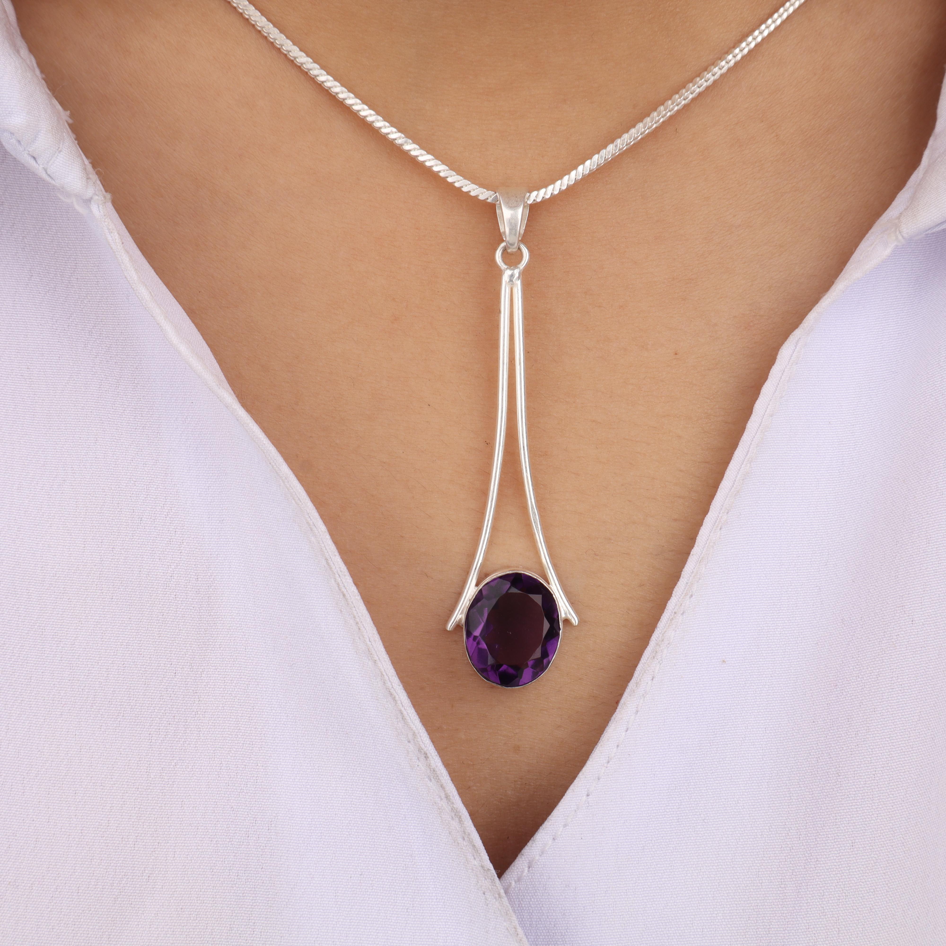 

Аметист Драгоценный камень 925 пробы Стерлинговое серебро Ручная работа Дизайнерский Кулон 1,79 Подарок на День Рождения PP-69-1