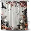 Halloween Shower Curtain Vintage Skull Scary Pumpkin Horror Crow Creepy Skeleton Gothic Fall Floral Tree Raven Spooky Bat Retro Witchy Bath Curtain