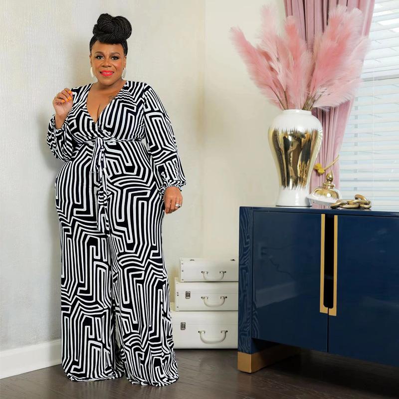 Spring and Autumn Women's Jumpsuit Large Size Comfortable Casual Tied Long Sleeve One-piece Straight Pants Trousers