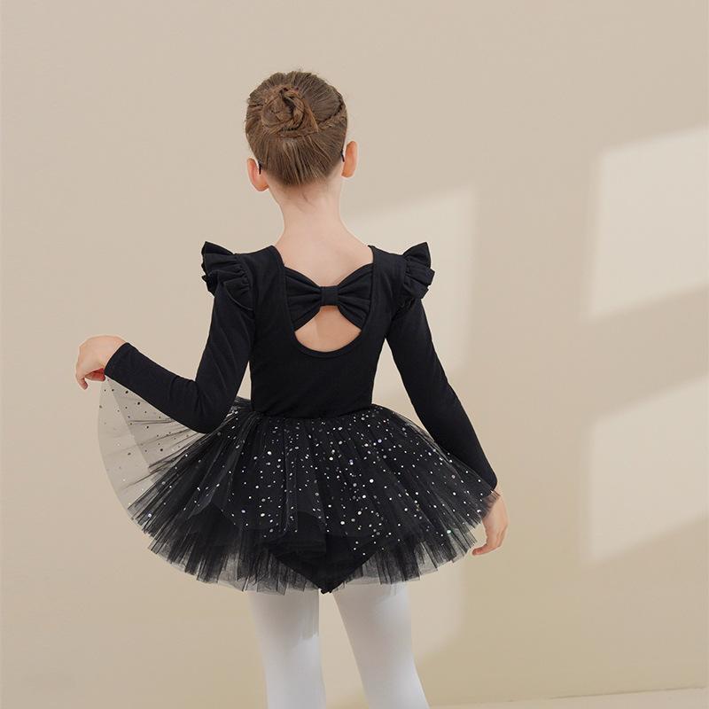 Ballet Skirt Preschool Grading Training Dresses Long Sleeved Pure Cotton Blue Girls' Training Clothes Children's Dance Clothes