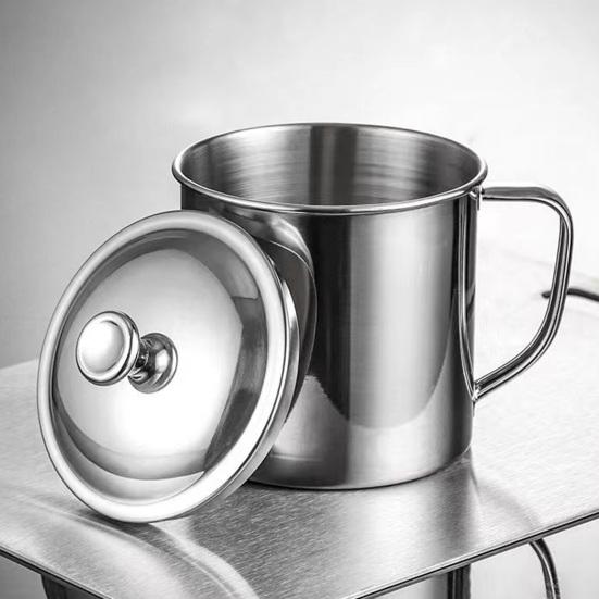 Stainless Steel Water Cup with Lid Handle Hot Cold Beverage Mug for Camping Picnic BBQ Corrosion Resistant Easy Clean Single Wall Air Beer Cup