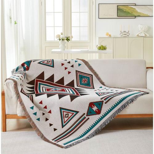 HomeFirst Multi-Cover, Large Rectangular Sofa Cover, 180*260cm, Scandinavian Style, 2-3 Seater, Double-Sided, Stylish Blanket with Fringe, Cotton, Bed