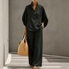Women'S 2 Piece Linen Outfits Flare Sleeve Pullover Shirt Top And Wide Leg Pants Set Casual Loungewear Vacation Tracksuit