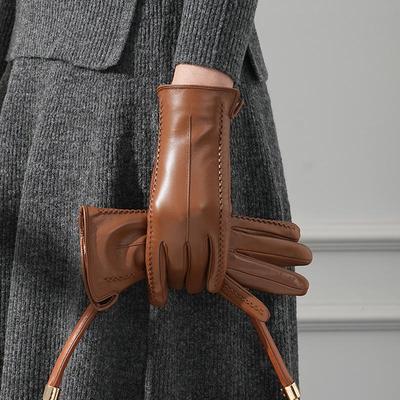 Women's Lambskin Leather Touchscreen Gloves - Winter, Velvet-Lined, Warm, Windproof, Coldproof
