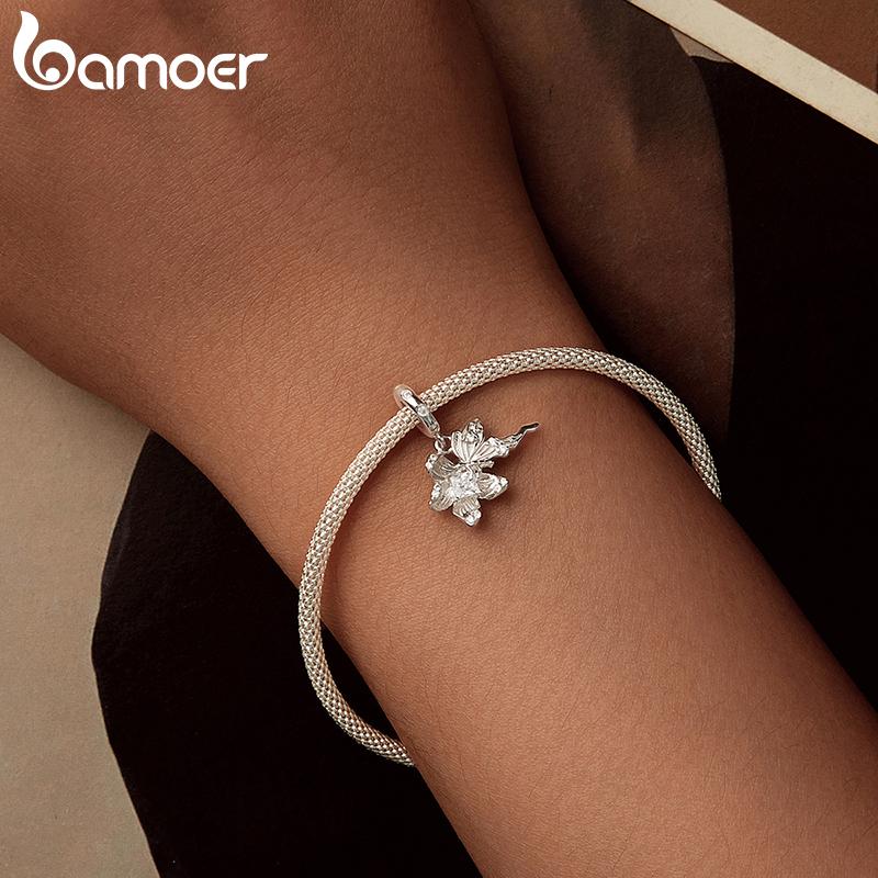 BAMOER 925 Sterling Silver Sun and Moon Heart Charms Beads with Nano Opal Fit European Bracelets & Necklace Jewelry Accessories