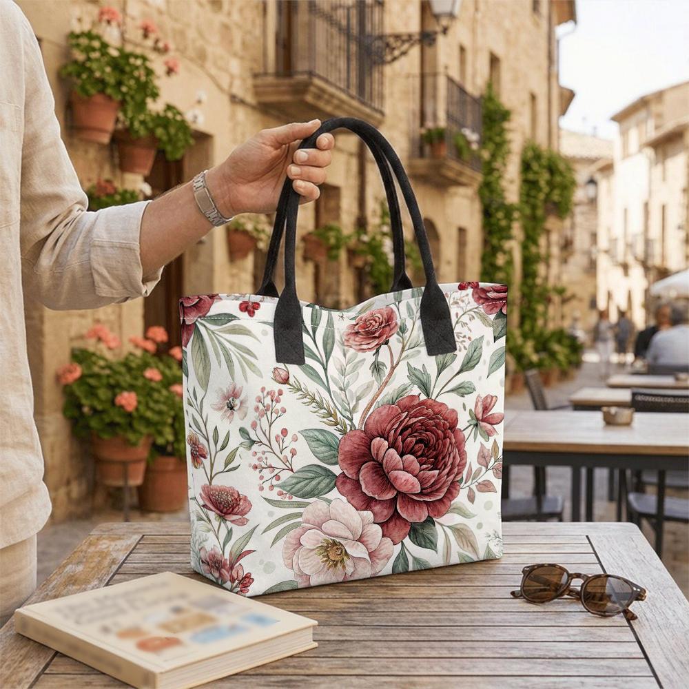 Floral Print Tote Bag Fashionable Daily Carry All Handbag for Casual Use