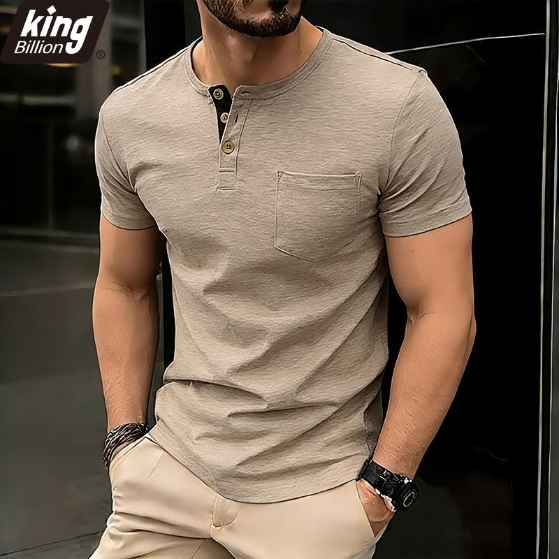 Men's Heathered Slub Cotton Henley T-Shirt - 3-Button Contrast Placket Chest Pocket Crew Neck Casual Slim Fit Daily Tops In Multiple Solid Colors