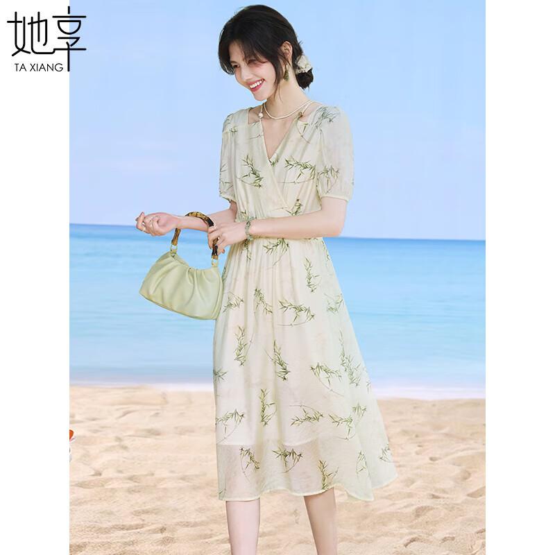 New Chinese Style Floral Slimming Short-Sleeved Dress XL