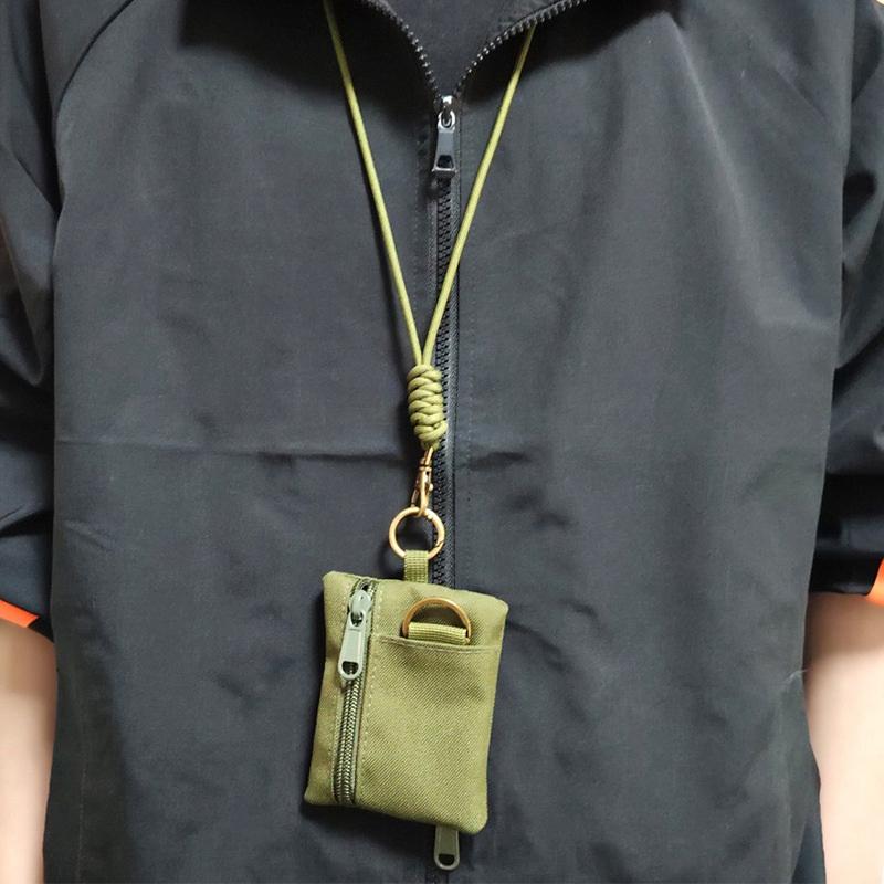 Mini Casual Hanging Neck Mini Coin Purse Card Holder Zipper Pouch Men And Women Key Small Bag Headphone Case With Lanyard