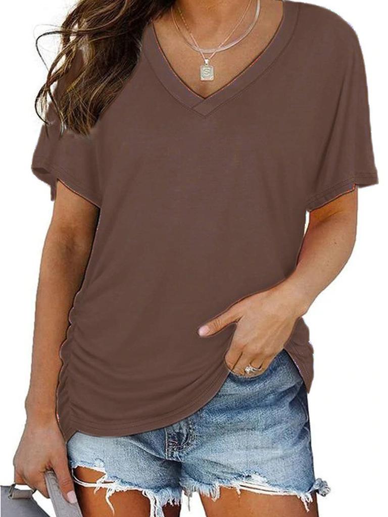 Summer Women's T-Shirt V-Neck Solid Short Sleeve Top