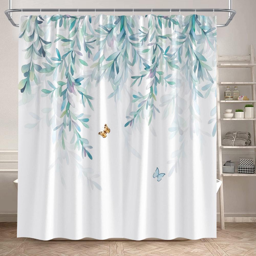 Floral Shower Curtains Garden Watercolour Flowers Plant Leaves Modern Minimalist Bath Curtain Polyester Fabric Bathroom Decor