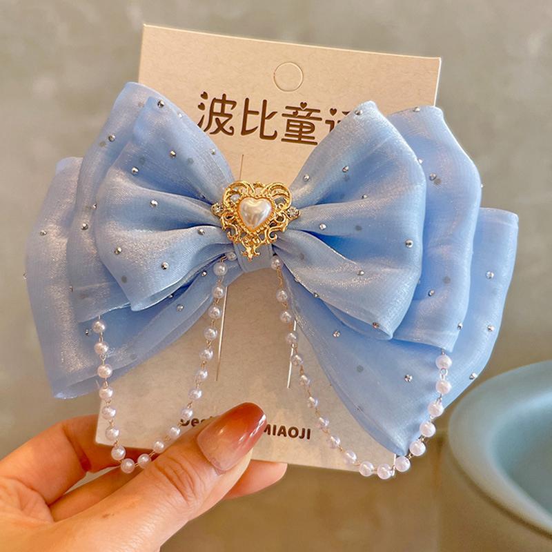 Pearl Bow Girl Headwear Mesh Velvet Hair Clip Party Girl Dance Hair Accessory Hair Clip Red Cute Little Girl Hair Accessories