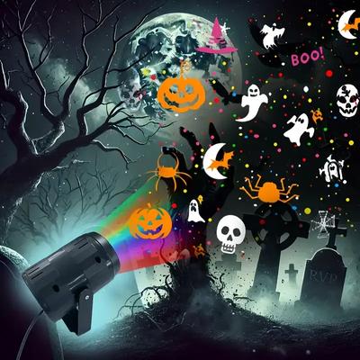1pc Halloween Projector Light USB Powered LED Night Light with Dynamic Pumpkin Skull Spider 16 Patterns for Bedroom Home Party