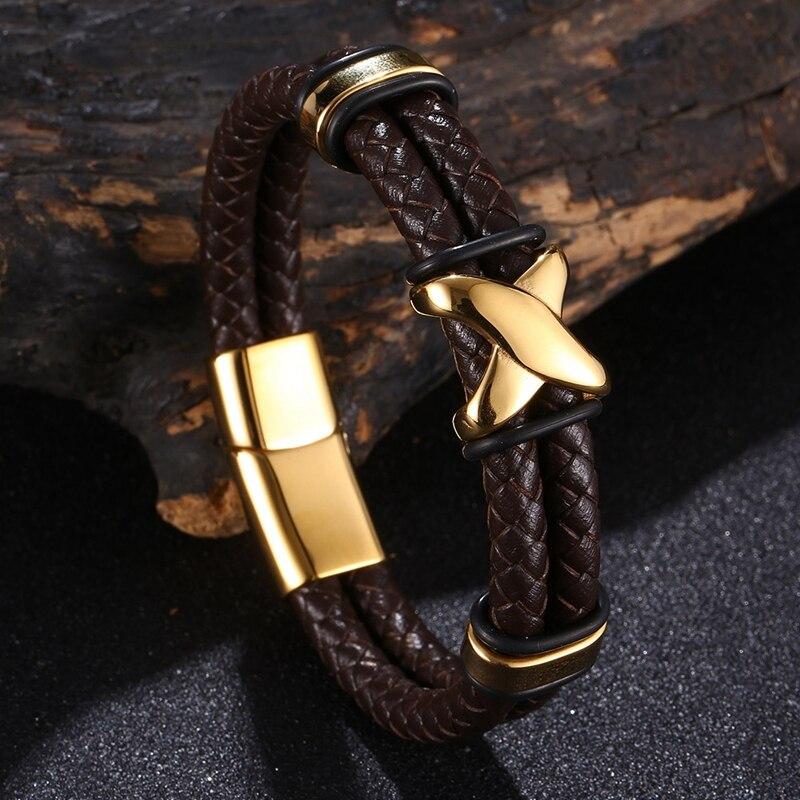 Gothic Men Fashion Braided Genuine Leather Bracelet Cross Accessories Homme Femme Bracelets Handmade Jewelry
