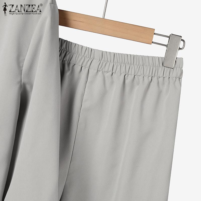 ZANZEA Bluză și pantaloni cu mânecă lungă pentru femei Seturi de costume casual din două piese