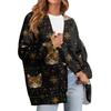 Women's Fashion Long Sleeve Christmas Print V-Neck Button Loose Cardigan Top