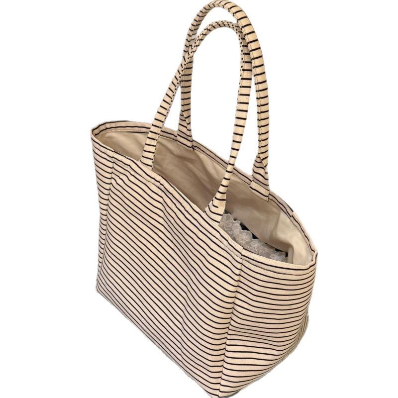 Canvas Tote Bag Classic Black White Stripe Large Capacity Washable Casual Shoulder Tote for Work Grocery Shopping one size