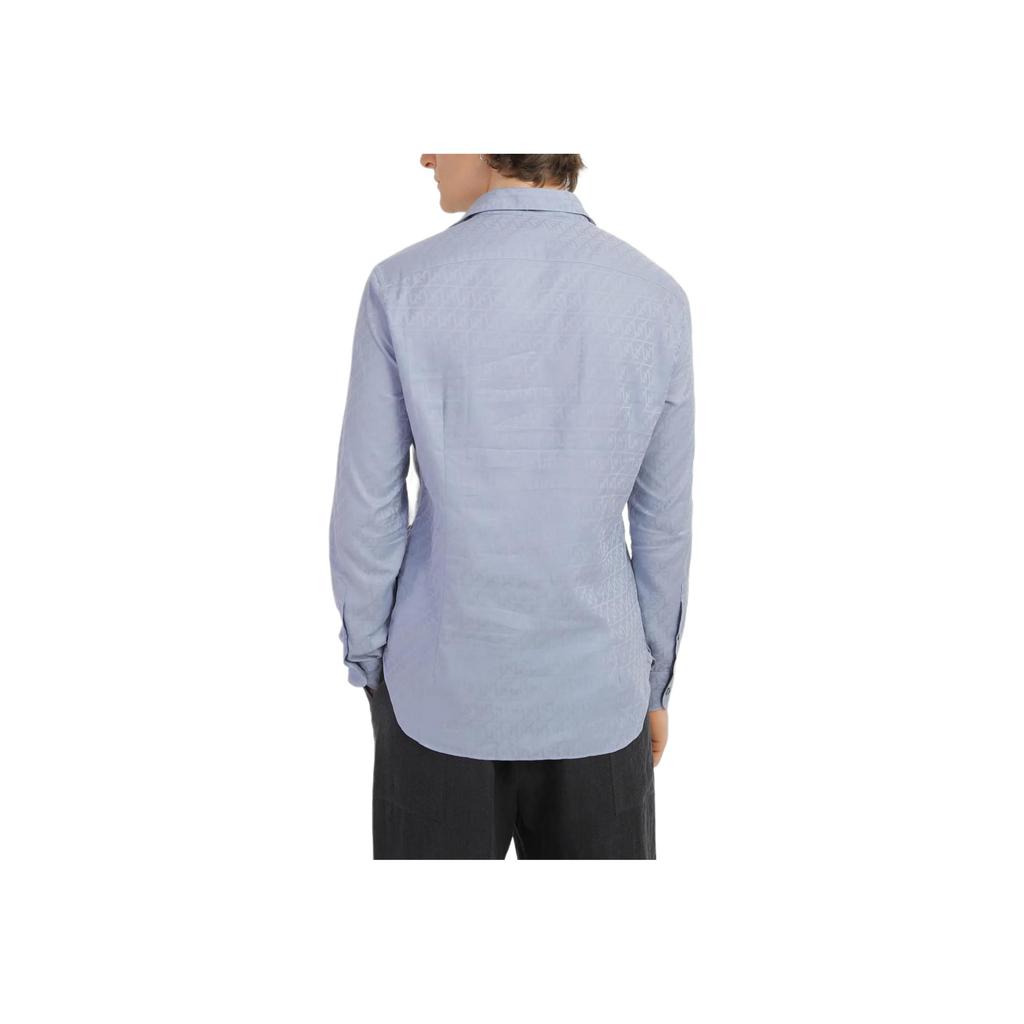 Emporio Armani Ss23 Pattern Printed Polo Collar Button Long Sleeve Shirt Men Shirts Gray Blue 3R1C86-1K0DZ-F748