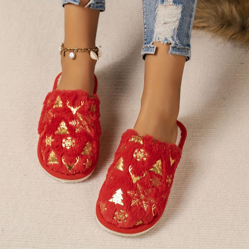 Women Christmas Slippers Cute Pattern Printed Cotton Slipper Indoor Warm Comfy Plush Winter Shoes For Womens Chanclas De Mujer