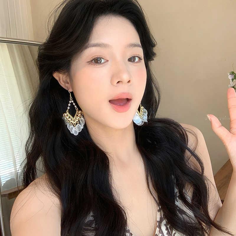 Shell Tassel Earrings Dangle Drop Earrings with Filigree Metal Frame and Round Shell Discs Lightweight Statement Jewelry for Women