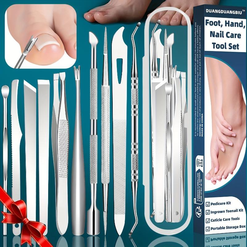 10-Piece Stainless Steel Nail Inlay and Dead Skin Removal Tool Set - Unscented Pedicure Nail Set, Halloween Gift