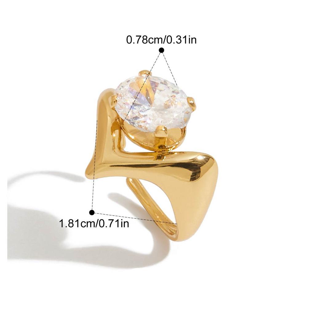 Yori 18K PVD Plated Stainless Steel Texture Geometric Cubic Zirconia Ring for Women Individualistic Sleek Metal Adjustable Jewel