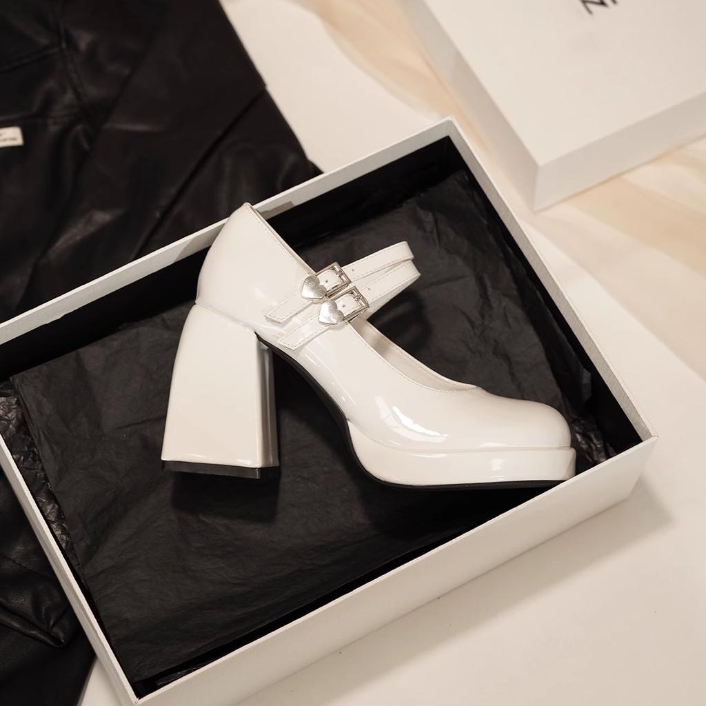 One-word buckle single shoes women's black thick heel high heels French Mary Jane shoes platform spring and summer new wedding dress bridesmaid shoes