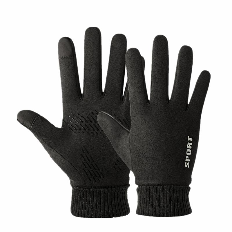 Warm Gloves Suede Plus Velvet Outdoor Riding Driving Anti Slip Two Finger Half Finger Touch Screen Autumn and Winter Gloves