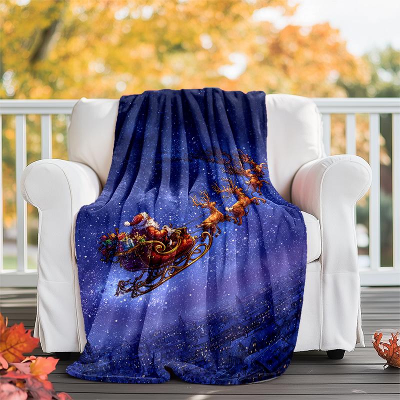 Christmas Santa Claus Theme Printed Blanket - Perfect for Couch, Bed, Travel & Outdoor Use | Machine Washable, Cozy & Durable.