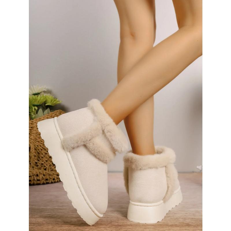Women Snow Boots White Plush  Winter Snow Boots Flat Bottomed Short Tube Thick Sole Platform Comfort Warm Snow Cotton Shoes
