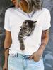 Casual Every Day Tops Womens Clothing Cute Cat Print TShirt Crew Neck Short Sleeve TShirt