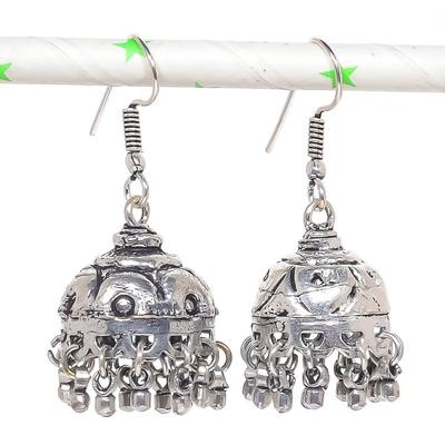 Natural Indian Look Jhumki Gemstone Silver Tribal Bali Earring 1.89" Q0d14