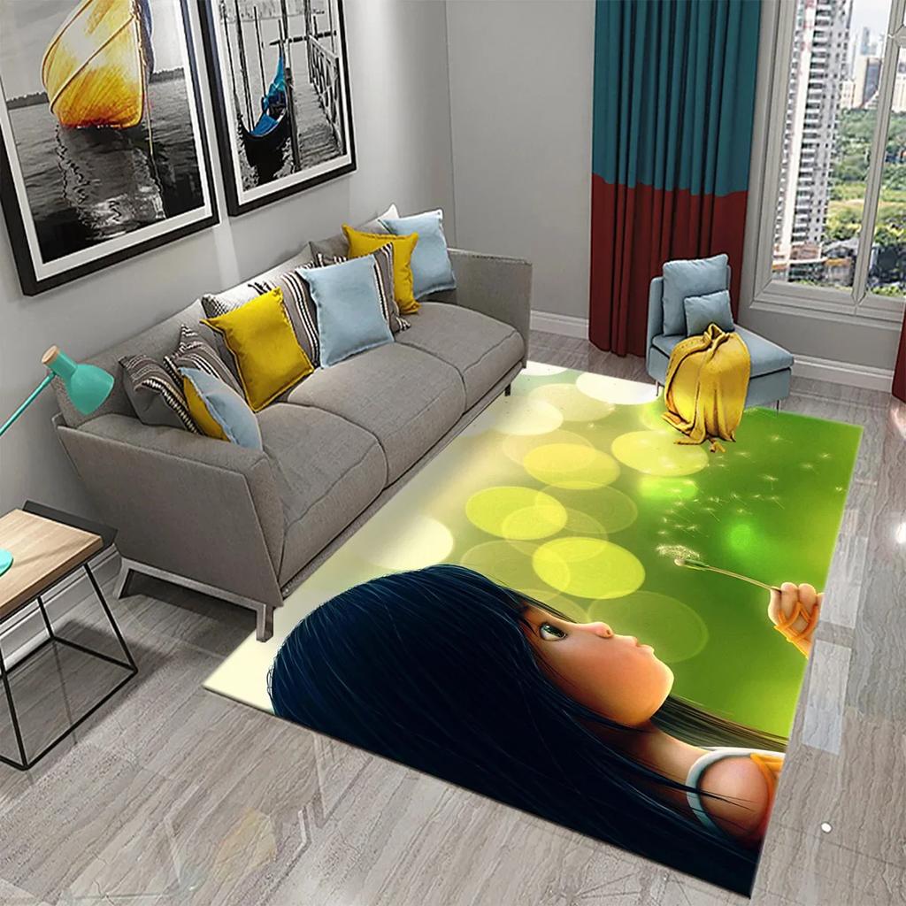 3D Roztomilý Kreslený Dívčí Koberec do Kuchyně Koupelny Vchod Protiskluzové Předložky Ložnice Obývací Pokoj Balkon Dekorace Koberce Koberce