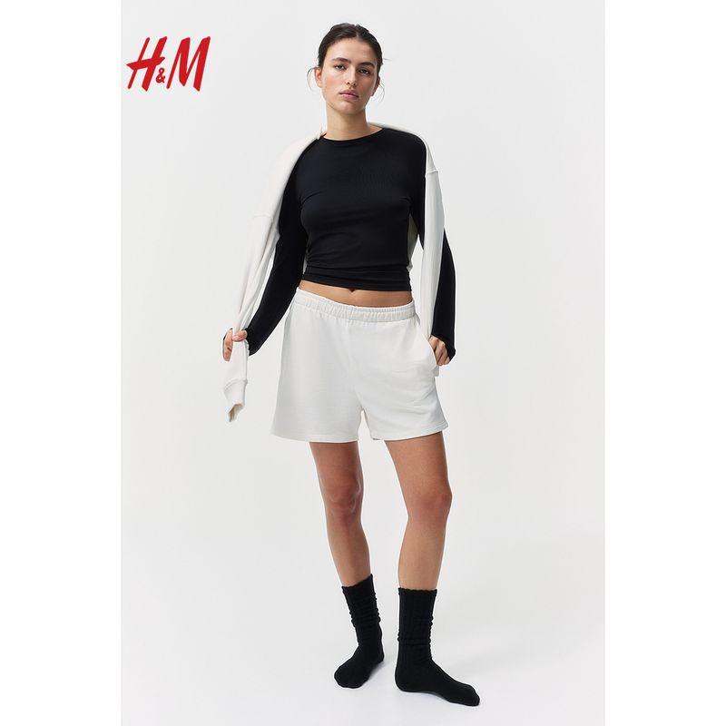 HM Women's T-shirt Autumn Elastic round Neck Soft Comfort and Casual Jersey Base Tops 1191700