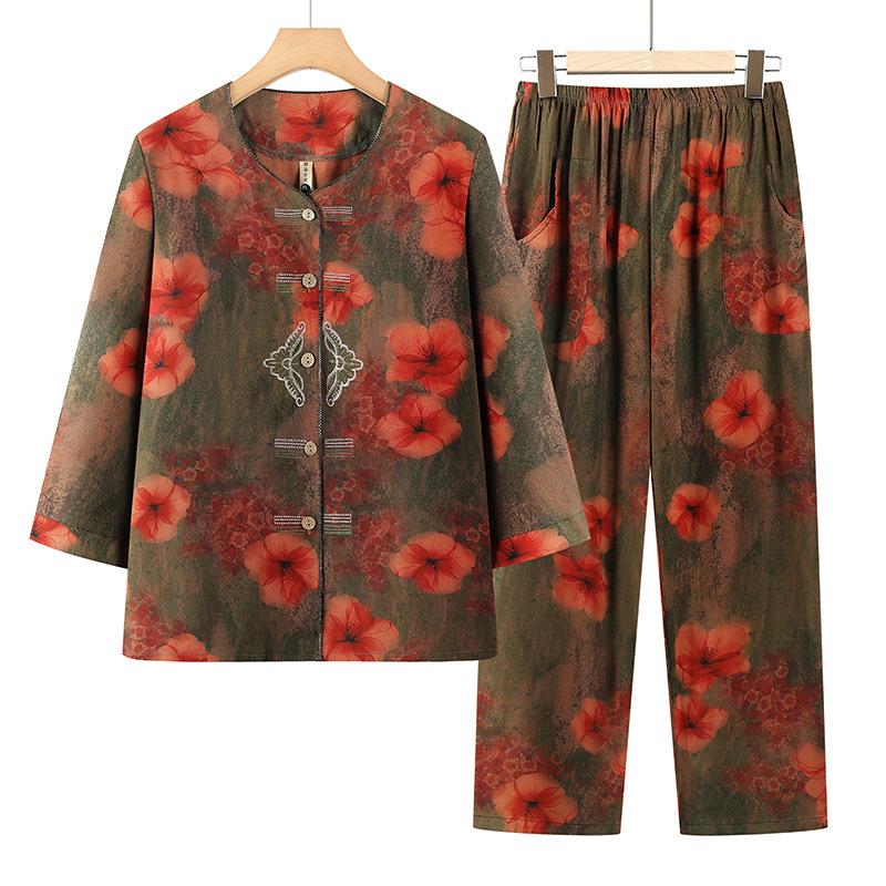 

Elegant Summer Cardigan Set for Mature Women: Traditional Chinese Style for Comfort and Charm 5XL (suggested 145-160 jin) червоний